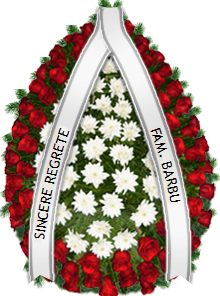 coroana crizanteme albe trandafiri rosii